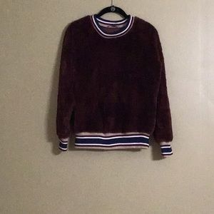 Zara Sweater Sz S NWOT Burgundy with Blue and Tan Trim Plush  Casual Preppy